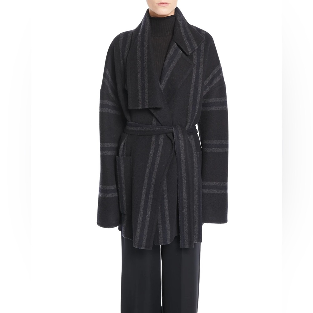 VINCE Striped Wool Blanket Coat, Size M.